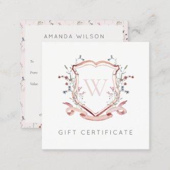 Pink Wildflower Crest Monogram Gift Certificate