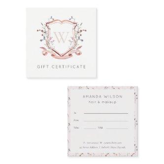 Pink Wildflower Crest Monogram Gift Certificate