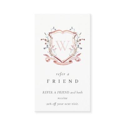 Pink Wildflower Crest Monogram Refer A Friend
