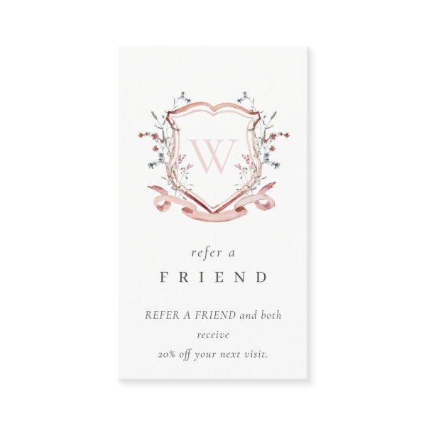 Pink Wildflower Crest Monogram Refer A Friend
