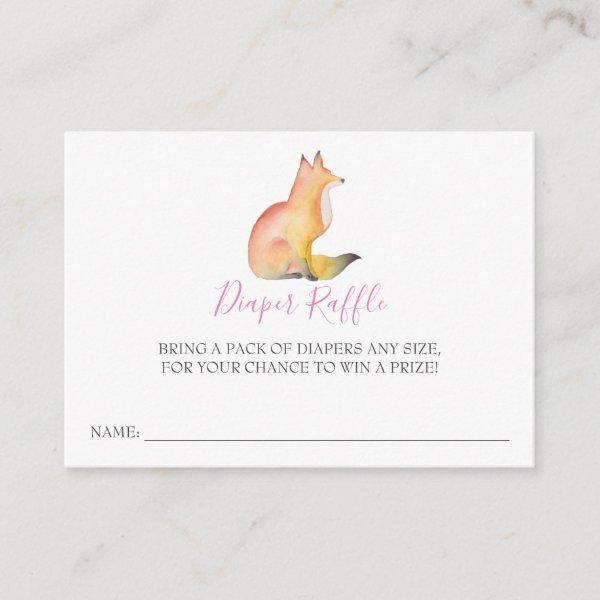 Pink Woodland Fox Diaper Raffle Ticket Enclosure Card