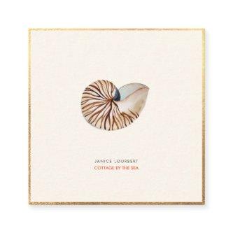 PixDezines SEASHELLS, NAUTILUS, FAUX GOLD FOIL Square