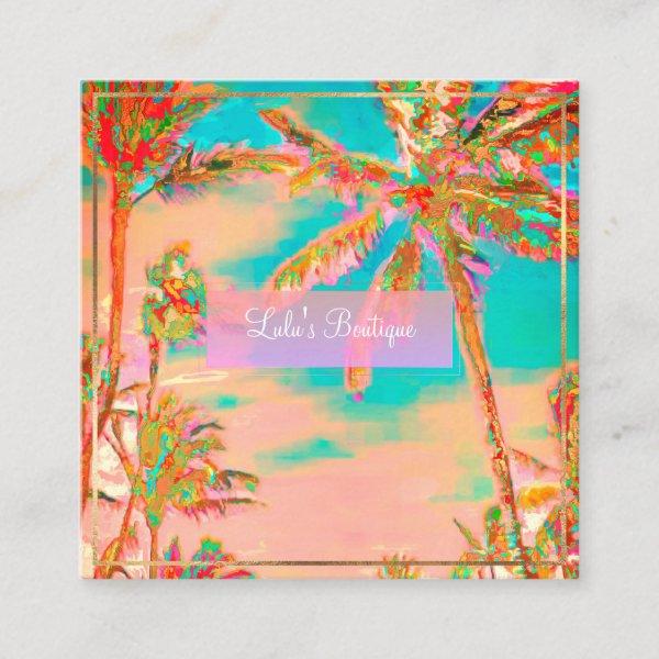 PixDezines Vintage Hawaiian Beach/Pink/Teal Square