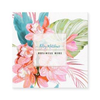 PixDezines Watercolor Peach Cymbidium Orchid Square
