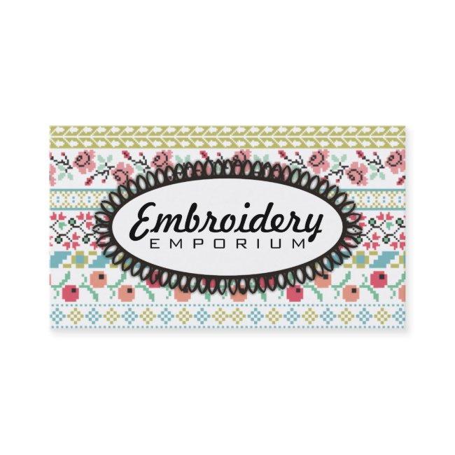 Pixelated pixel art embroidery flowers pink mint