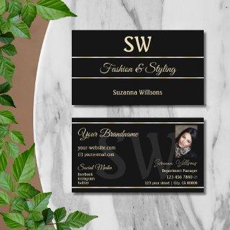 Plain Black Golden Stripes with Monogram and Photo
