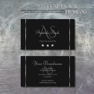 Plain Black Silver Decor Sparkle Diamonds Initials