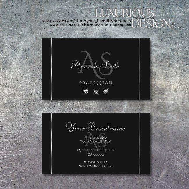 Plain Black Silver Decor Sparkle Diamonds Initials