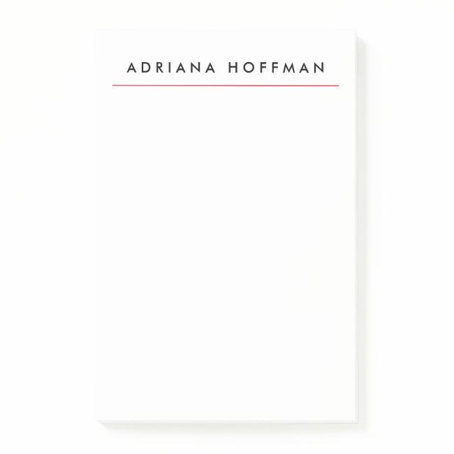Plain Black White Professional Minimalist Name Post-it Notes