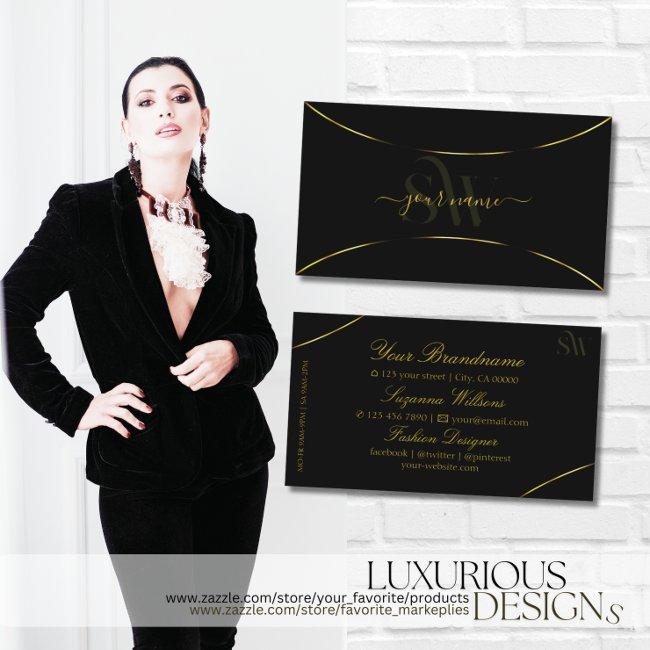 Plain Black with Gold Decor and Monogram Stylish