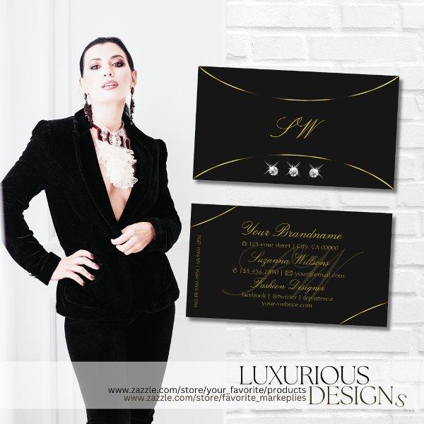 Plain Black with Gold Decor Diamonds and Monogram