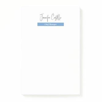 Plain Blue Black White Minimalist Calligraphy Post-it Notes