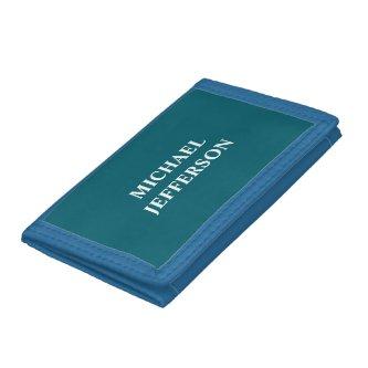 Plain Dark Teal Color Personalized Custom Name Trifold Wallet