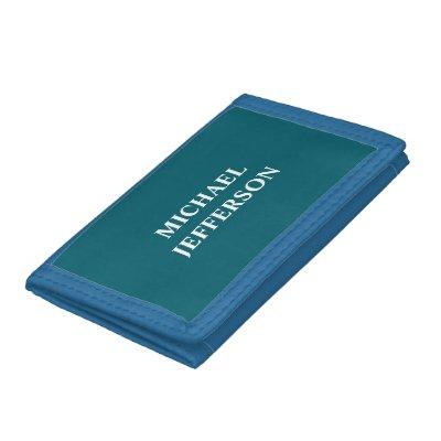 Plain Dark Teal Color Personalized Custom Name Trifold Wallet