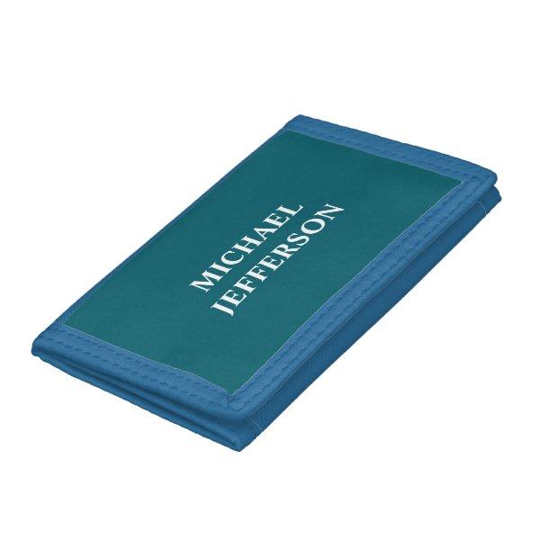 Plain Dark Teal Color Personalized Custom Name Trifold Wallet