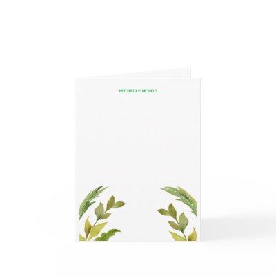 Plain Modern Minimalist Name Floral Greenery Note Card