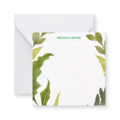 Plain Modern Minimalist Name Floral Greenery Note Card
