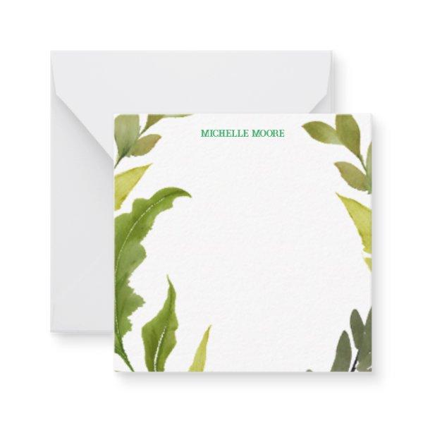 Plain Modern Minimalist Name Floral Greenery Note Card