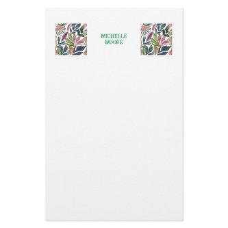 Plain Modern Minimalist Name Floral Greenery Stationery