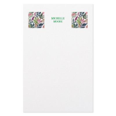 Plain Modern Minimalist Name Floral Greenery Stationery