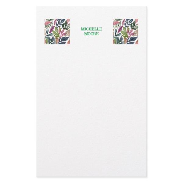 Plain Modern Minimalist Name Floral Greenery Stationery