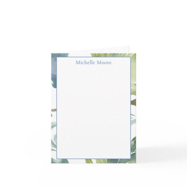 Plain Modern Minimalist Name Floral Note Card