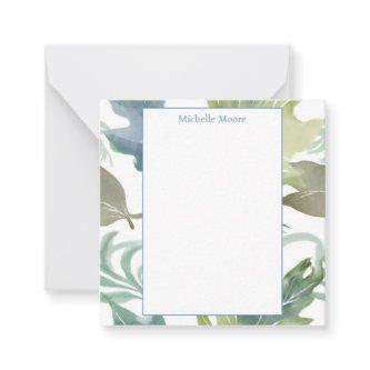 Plain Modern Minimalist Name Floral Note Card