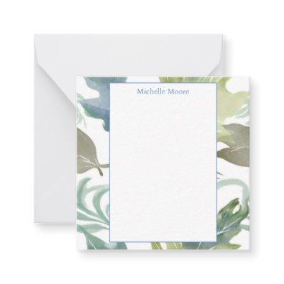 Plain Modern Minimalist Name Floral Note Card
