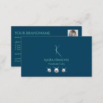 Plain Ocean Blue with Monogram Photo and Jewels
