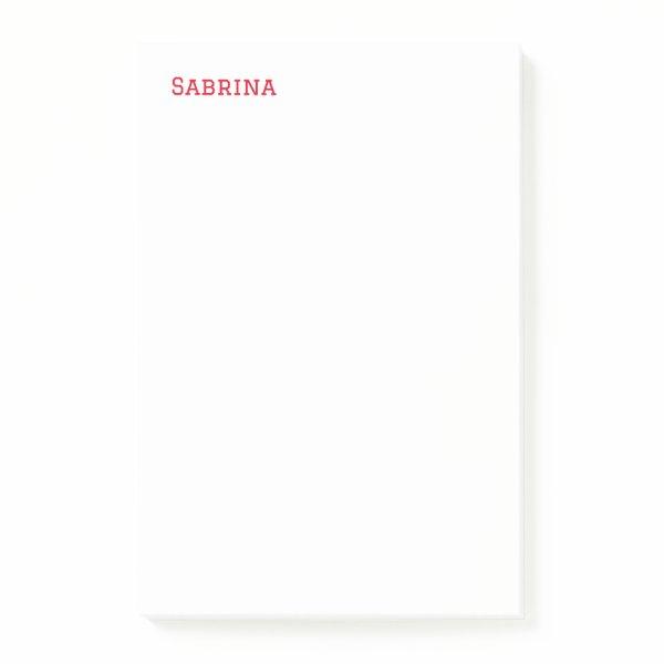 Plain Simple Clean Professional Name Red White Post-it Notes