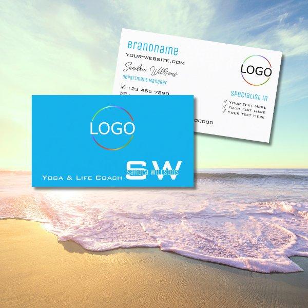 Plain Sky Blue White Chic with Monogram and Logo