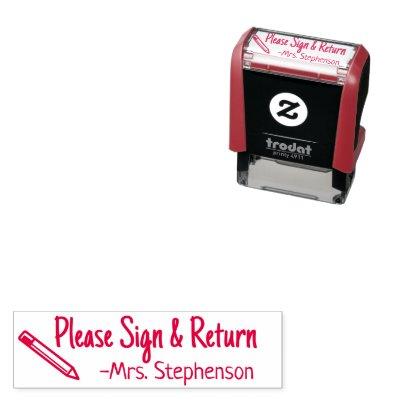 Please Sign and Return Personalized Teacher Parent Self-inking Stamp