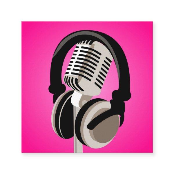 Podcast Microphone Headphones Pink Square
