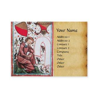 POET IN THE GARDEN OF BIRDS Medieval Parchment