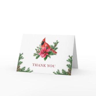 Poinsettia & Cardinal Christmas Corporate Holiday Thank You Card