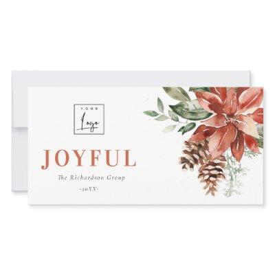 Poinsettia Pine Joyful Christmas Logo Business Holiday Card