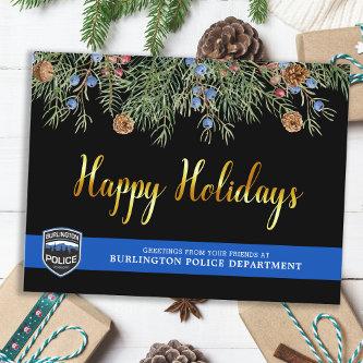 Police Department Christmas Thin Blue Line Happy Holiday Postcard