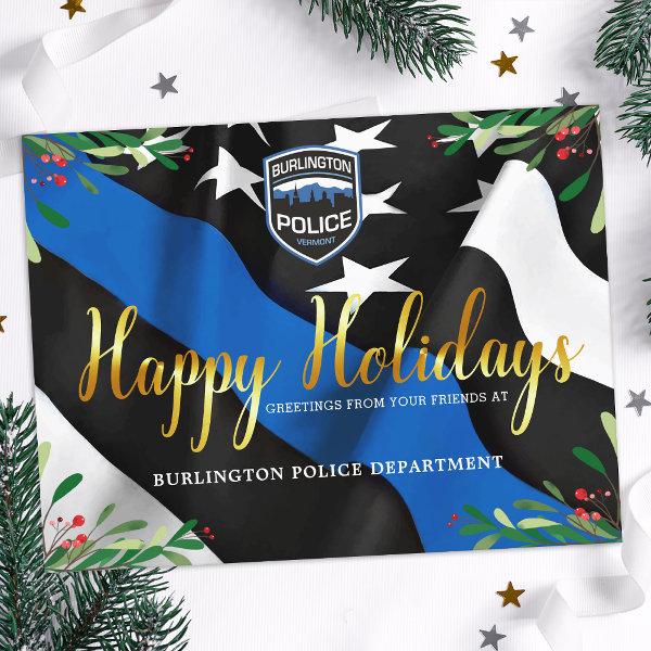 Police Department Thin Blue Line Christmas  Holiday Postcard