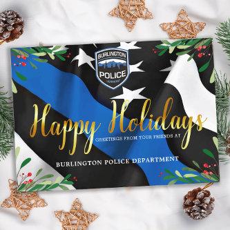 Police Department Thin Blue Line Flag Christmas  Holiday Card