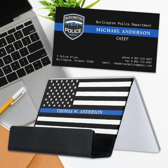 Police Officer Personalized Name Thin Blue Line Desk Holder