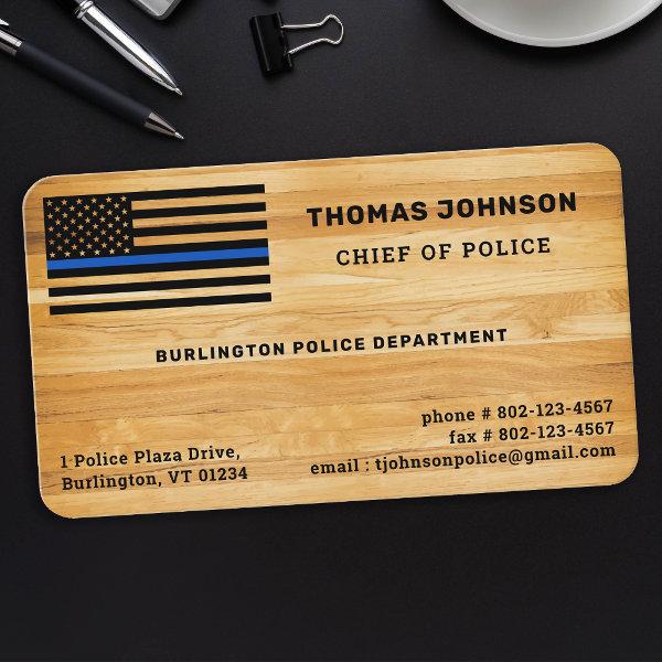 Police Officer Thin Blue Line Flag Rustic Wood