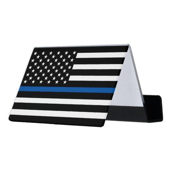 Police Thin Blue Line American Flag Desk  Holder