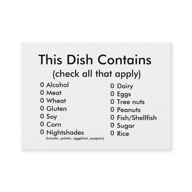 Pot Luck Ingredients Card