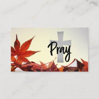 Pray Christian Cross, Autumn Red Leaves