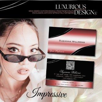Precious Black Red Curved Decor Lines and QR Code