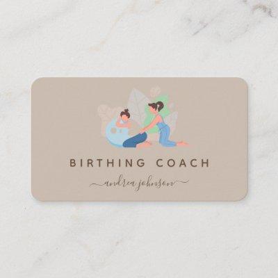 Pregnant Woman Birthing Coach Illustration Earthy
