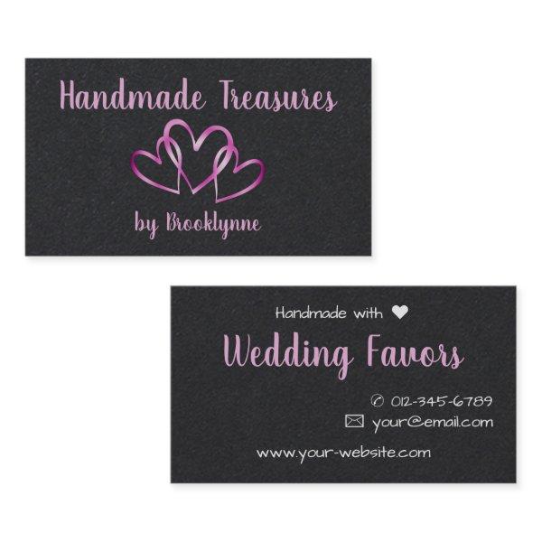 Premium Black 3 Pink Hearts Handmade with Love