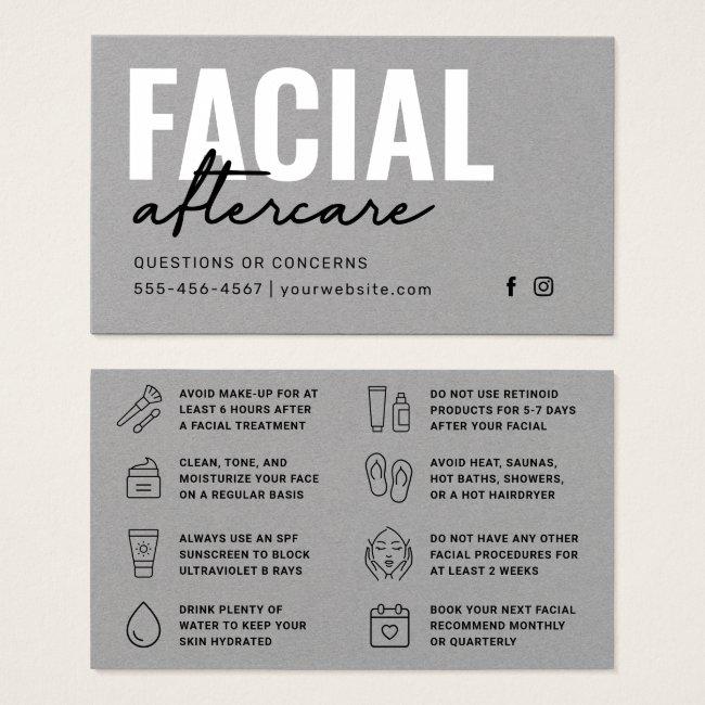 Premium Gray Facial Aftercare Instructions Card