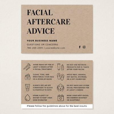 Premium Kraft Facial Aftercare Instructions Card
