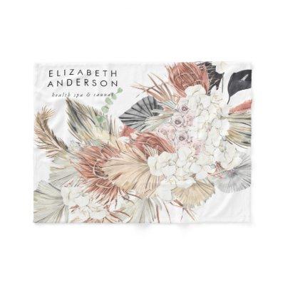 Premium Pure White Pampas Grass Floral Ultra Fleece Blanket